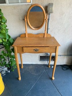 Wooden Vanity Table with Oval Mirror