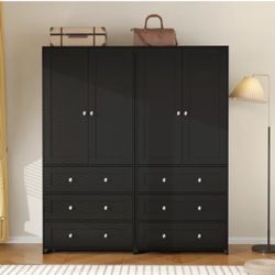 NEW IN BOX Black Wardrobe DOUBLE  With Drawers