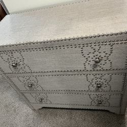 Pier 1 Grey Linen Upholstered Nailhead Lexford Chest