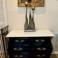 Dark Wood Storage Dresser with Marble Top