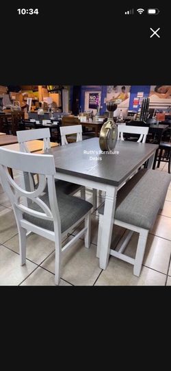 Stylish 6-Pc White And Gray Dining Table Set