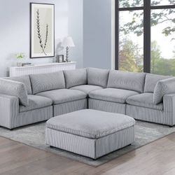 Gray Corduroy Sectional Sofa 