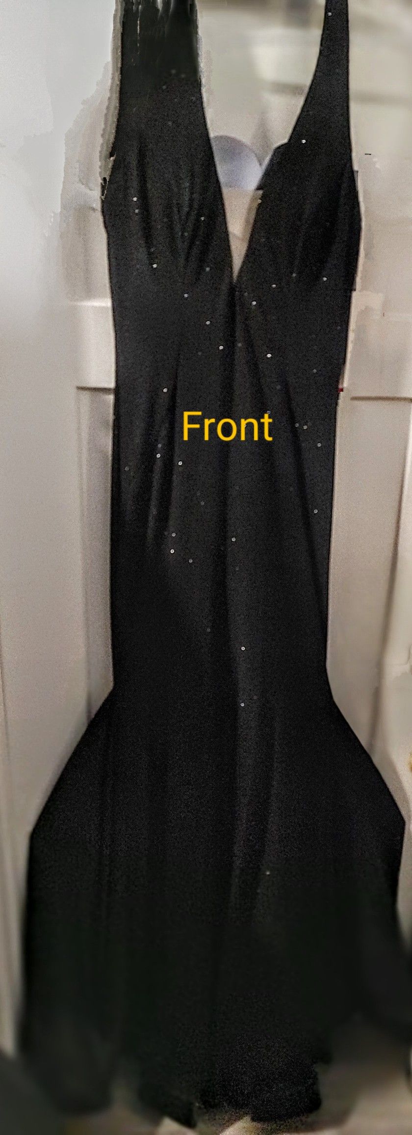 Mermaid V-Neck Backless Floor- Length Black Prom Dress size 12