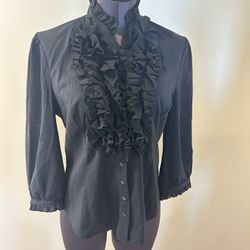 Spense Black Ruffled Blouse size S  Chic black blouse with ruffled front. Perfect for versatile styling. Featuring 3/4 sleeves, front button up, ruffl