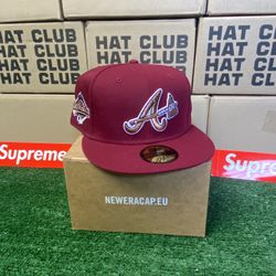 Exclusive SOLD OUT Atlanta Braves 59fifty New Era Fitted Red Velvet Maroon Burgundy Shimmer Hat with Green UV Not Hat Club   •SOLD OUT EXCLUSIVE LIMIT