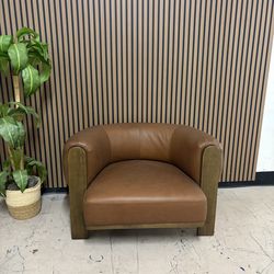 AllModern Lovella Brown Leather Barrel Chair