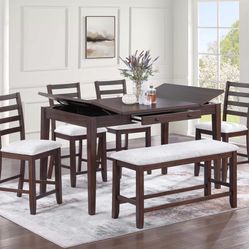 Brand New Dark Walnut Storage Lift Dining Set 