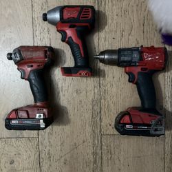 Milwaukee Fuel Impact And Hammer Drill With Two Batteries 