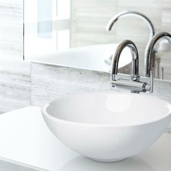 Brand new in box. 17” X 6”.  3 for $100. Chrome Pop up and drain hose included) Beautiful Round Bathroom Porcelain Ceramic Vessel Sink Basin Bowl  Pop