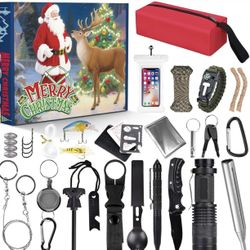 Survival Kit Advent Calendar for Adults, 24 Day Christmas Countdown with Outdoor Tools, Emergency Gear and Gift Box for Men, for 