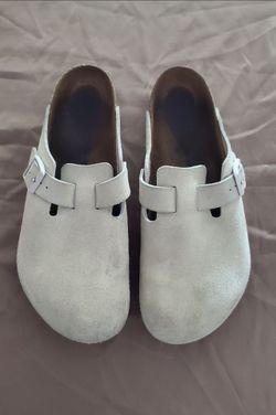 Birkenstock Boston Men Beige Suede Slip-On Clog Sandals Cork Insole EU 44 US 11