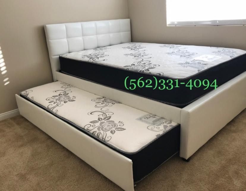 Full/twin White Trundle Bed W. Ortho Mattress Included