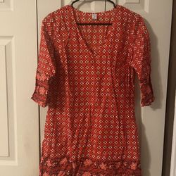 NWOT Old Navy Womens Red Kaftan Tunic Dress Cotton Slit Side Size M