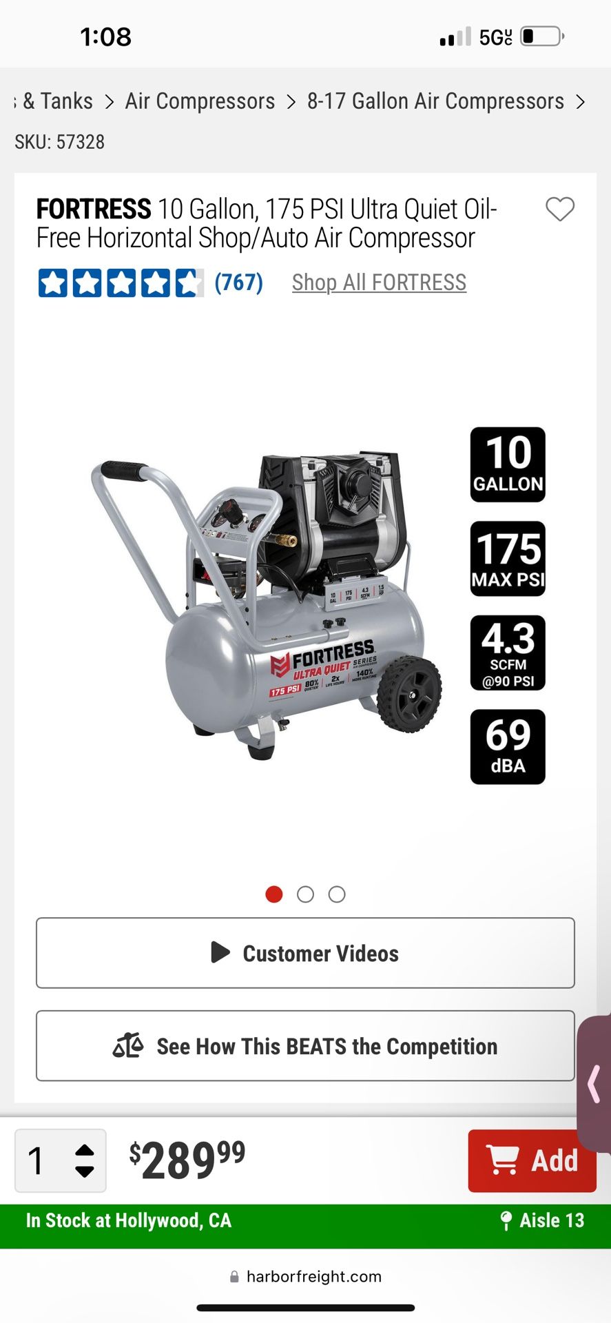 Fortress Ultra Quiet 10 Gallon Compressor 