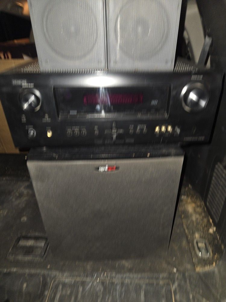 Denon 360 Watt Av Receiver Two Box Speakers And a Polk Audio Sub