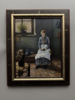 Interior with Woman and Cat by C. Veillet