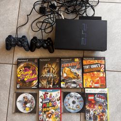PS2 Fat Console Bundle + 2 Sony Controllers + Games (PS2 / Wii U / Xbox 360)
