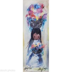 “Many Many Flowers” – Tall DeGrazia Floral Print in Bamboo Frame