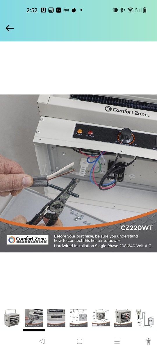 Comfort Zone CZ220 5000 Watt, 240v Hard Wired Fan Forced Ceiling