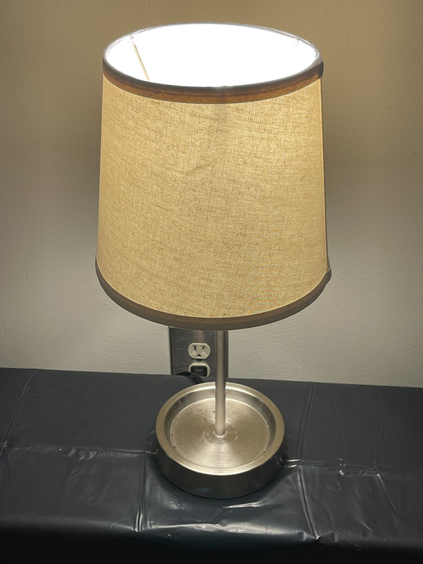 Small (20.5"H w/Shade) Silver Metal TABLE LAMP - posted price w/shade is firm.