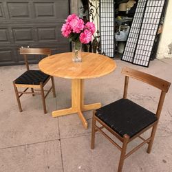 Solid Wood Leaf Drop  With  2 IKEA Chairs 