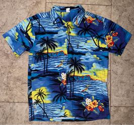Palmwave Hawaii Men’s Shirt Size M – Blue Sunset Surfer Print – 100% Cotton