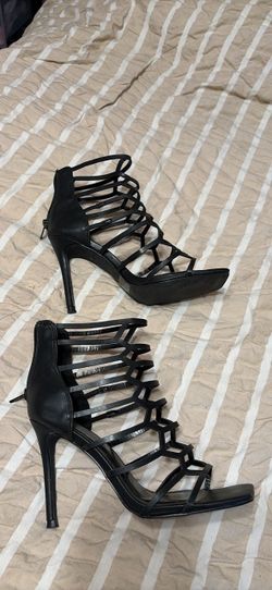 Black Strappy Cage Stiletto Heels