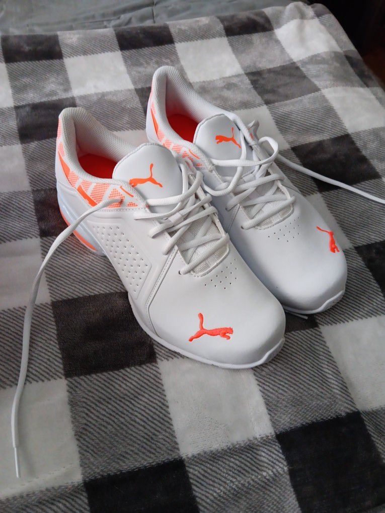 Nib New PuMA Men's 9.5 Women's 11.5 Orange White Sneakers