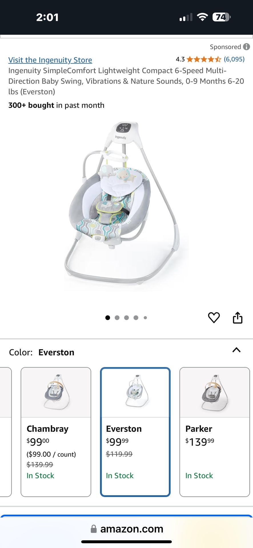 25 - Ingenuity SimpleComfort Compact Soothing Swing Everston