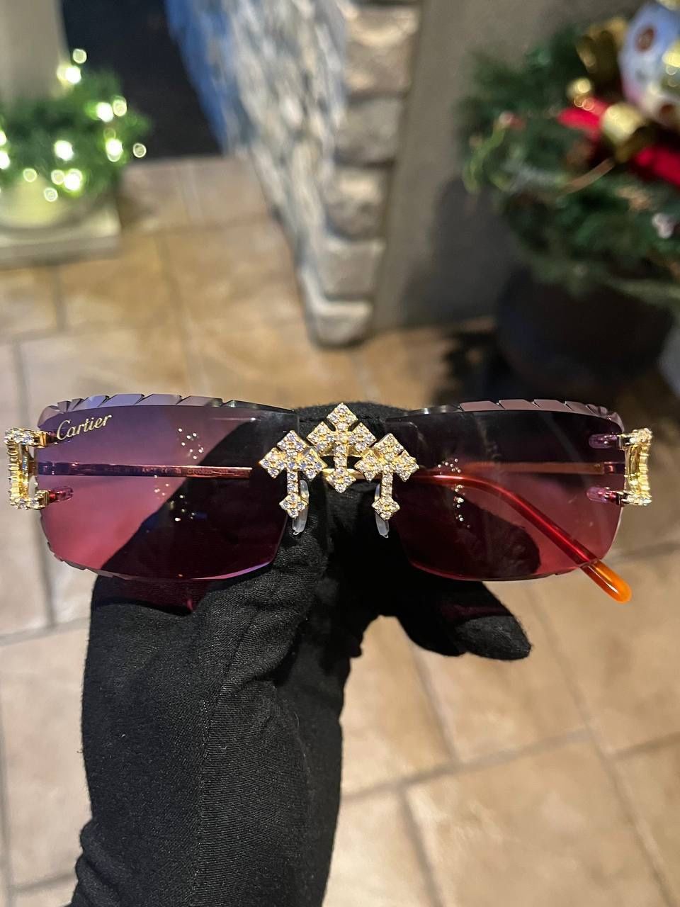 Cartier Chrome Heart C Frames sunglasses gold diamond cross
