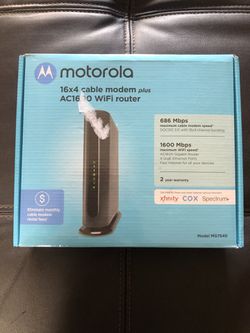 MOTOROLA MG7540 (16x4) Cable Modem + AC1600 Dual Band Wi-Fi Router Combo, DOCSIS 3.0 | Certified by Comcast Xfinity, Cox, Charter Spectrum, More | 68