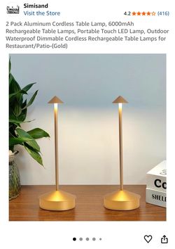 2 Pack Aluminum Cordless Table Lamp, 6000mAh Rechargeable Table Lamps