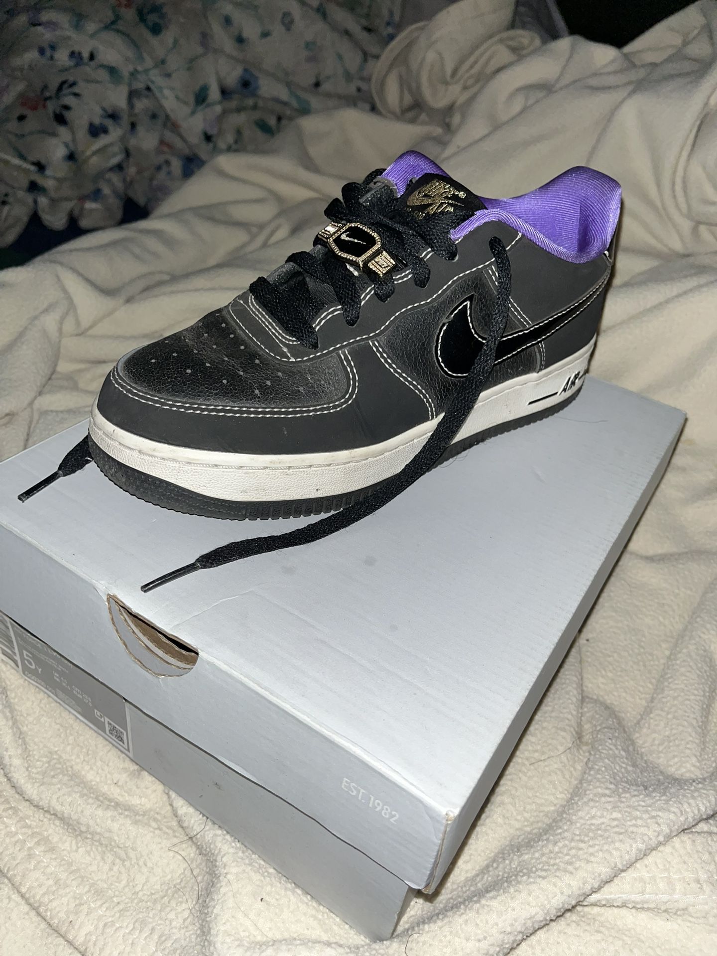air force 1 lv8 (gs) black/black-iron grey-white noir/gris fer/blanc/noir