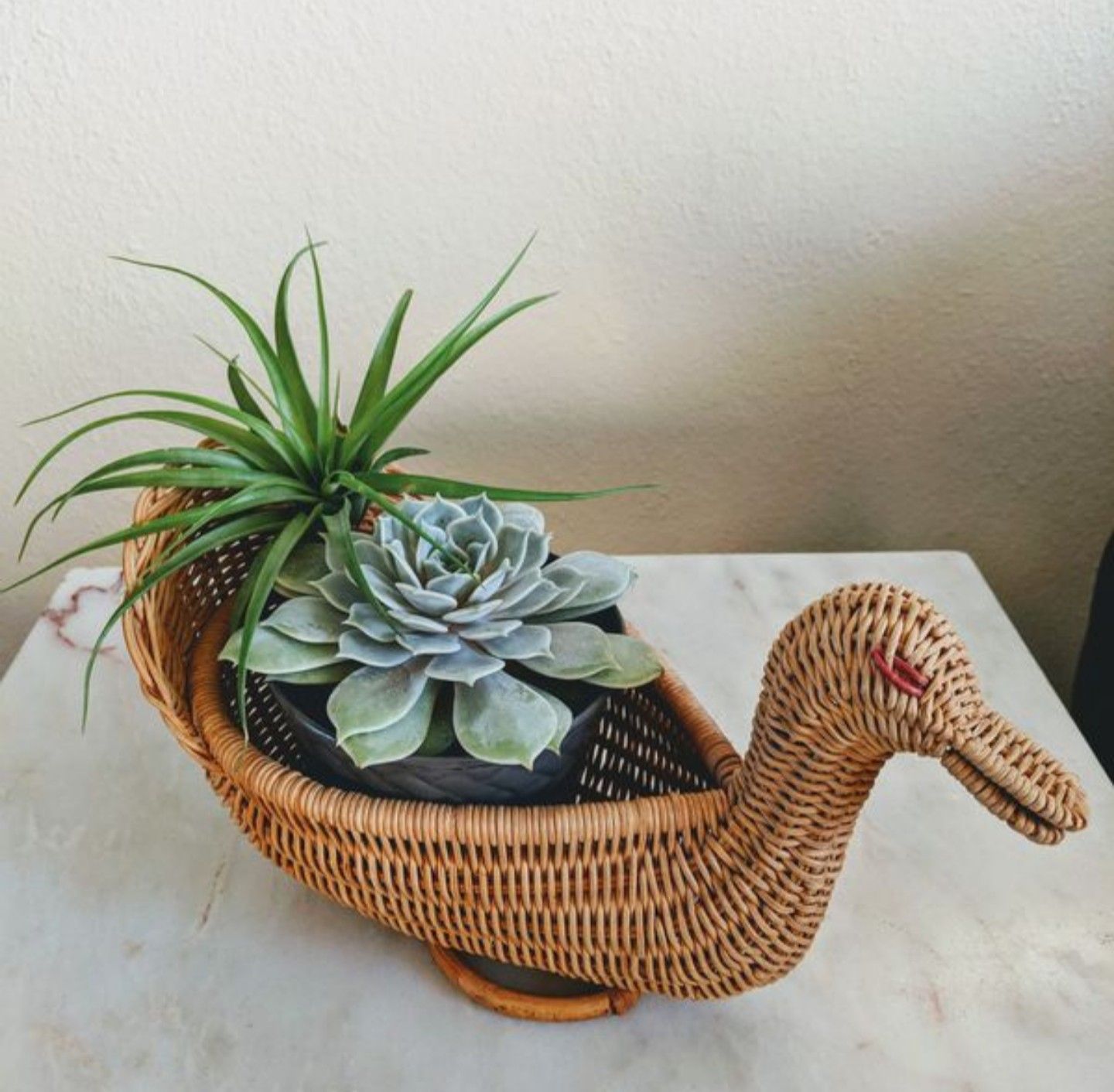 Vintage Wicker Duck Bread Basket Planter 🦆 quack quack