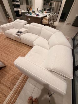 New Ryland White Fabric Power Reclining Console Sofa