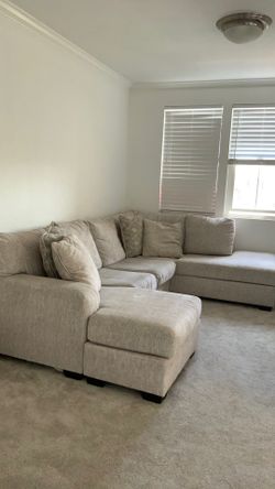 Ashley Furniture Large Beige Sectional Sofa with Double Chaise— Great Condition