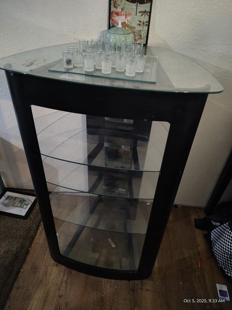 Wooden Frame w/Glass Shelves