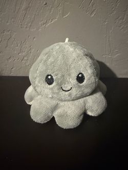 TeeTurtle Reversible Gray White Octopus Happy Mad Plush 4”