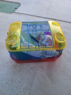 Hampster cage and begging, bowl, house, water