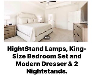 NightStand Lamps, King-Size Bedroom Set and Modern Dresser & 2 Nightstands.