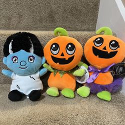 Halloween Plush Stuffed  Pumpkin boy & girl Bride of Frankenstein lot