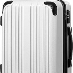 Coolife Luggage Expandable Suitcase PC+ABS Spinner 20in Carry on (white grid) new