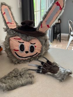 Handmade Horror Bunny Costume Head with Claw Glove Labubu Freddy cougar