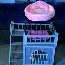 Pet dog cat house bed kennel combo