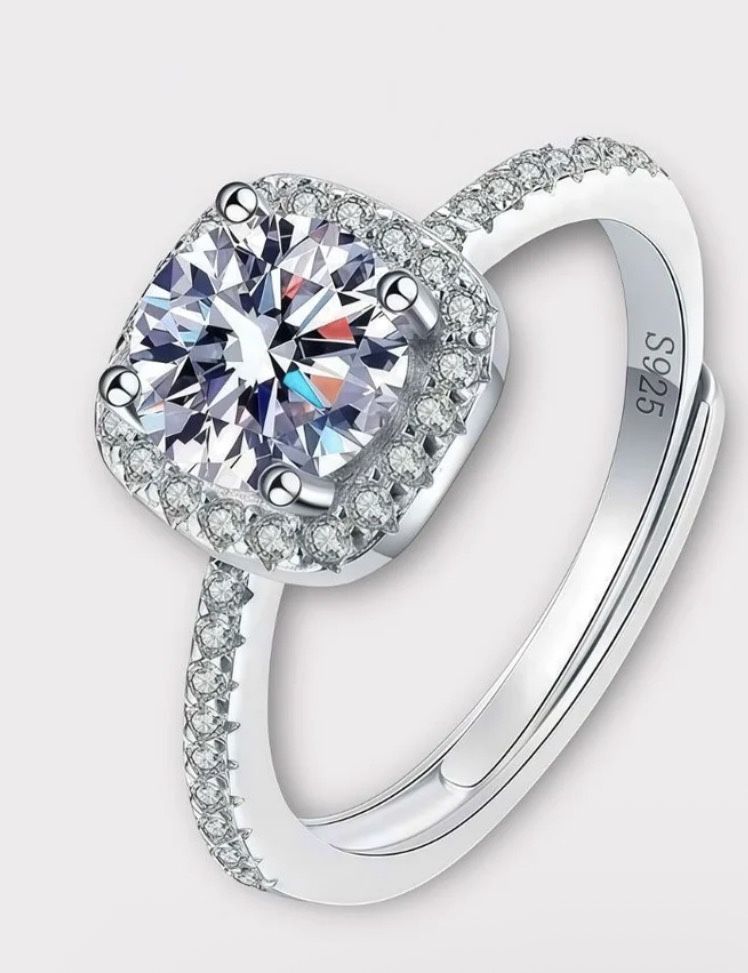 Moissanite Square Halo Ring
