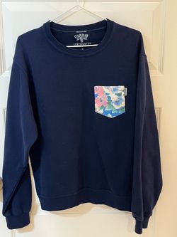 Size S Serengetee Navy Blue Crewneck Sweater with Floral Accent Pocket