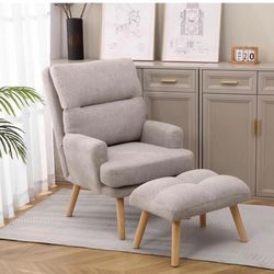 Sit Back and Relax in Style with Our ComfyCozy Decorative Chair Set - Featuring Footstool, Adjustable Backrest, and Wooden Legs - The Ultimate Armchai
