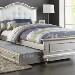 Brand New Silver & White Twin Size Bed Frame w Trundle Bed