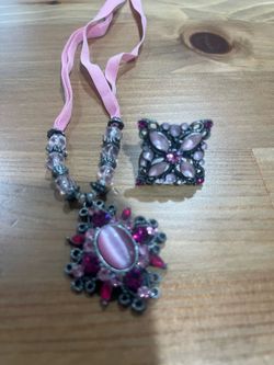 Pink Gemstone Pendant Necklace and ring set