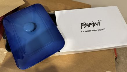 Parini 12x9 Deep Baking Dis with Lid Glaze Non-Stick Blue Dishwasher Safe